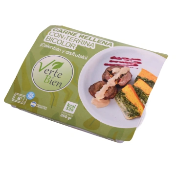 Carne rellena con terrina bicolor